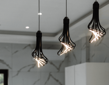 geometric pendant lighting in modern kitchen