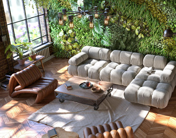 industrial style living room design with green living wall 1