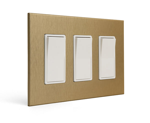 anodized matte gold 3gang wall switch plate from kul grilles with light switch angle