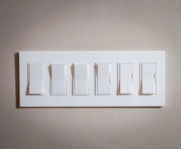 glacier frost white 6gang light switch cover from kul grilles on modern wall