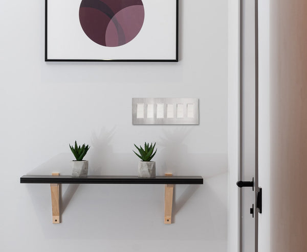 stainless steel 6 gang light switch hallway