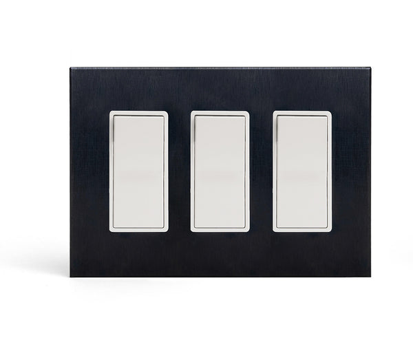 anodized matte black 3gang wall switch plate from kul grilles with light switch