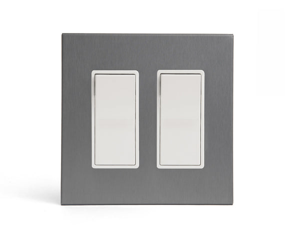 anodized matte graphite 2gang switch plate from kul grilles with light switch