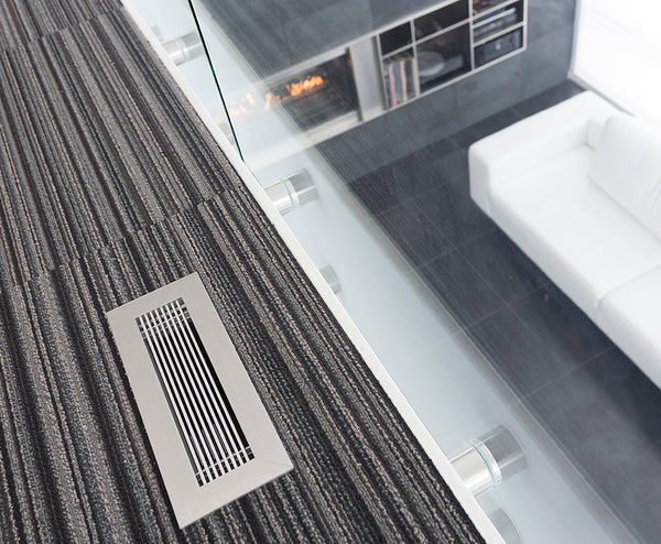 floor register brushed chrome on striped carpet 404 Hosmer by kulgrilles
