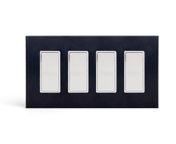 kul grilles 4gang switch plate covers in anodized matte black with light switch