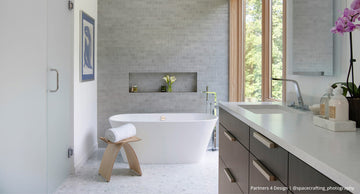 Mid century modern bathroom by Partners 4 Design