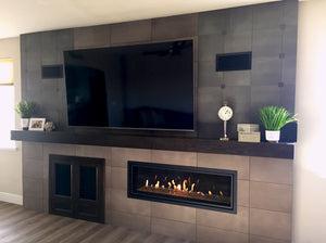 air vent covers black monolith finish tile feature wall with tv and fireplace by kulgrilles