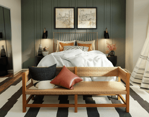 classic bedroom with sage green panelled walls