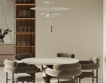contemporary dining room with wall panelling and neutral palette