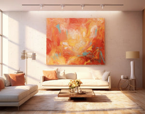 modern living room with large painting soft warm neutral color scheme min