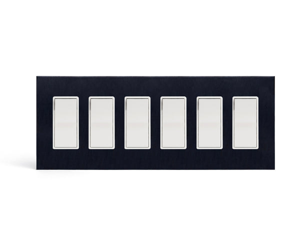 anodized matte black 6gang wall switch plate from kul grilles with light switch