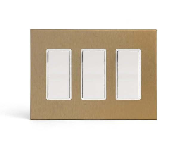 anodized matte gold 3gang wall switch plate from kul grilles with light switch