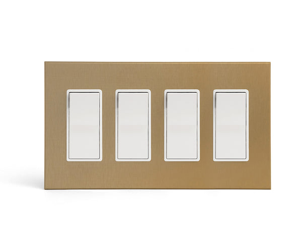 anodized matte gold 4gang wall switch plate from kul grilles with light switch