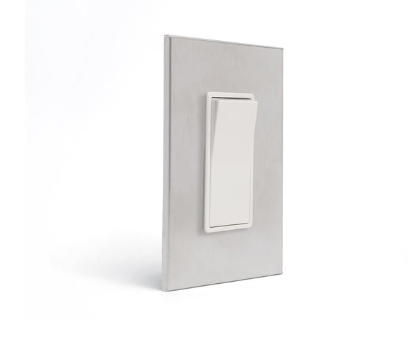 stainless steel 1gang wall switch plate from kul grilles with light switch on angle