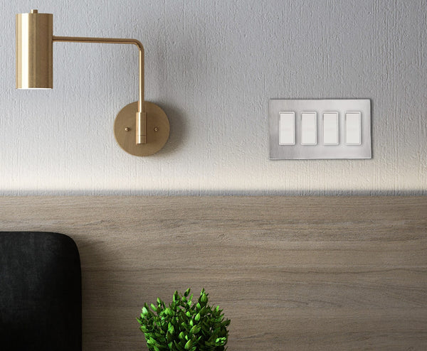 stainless steel kul plates switch plate on modern wall in bedroom scene