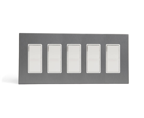 anodized matte graphite 5 gang wall switch plate from kul grilles with switches