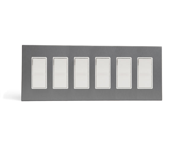 anodized matte graphite 6 gang wall switch plate from kul grilles with switches