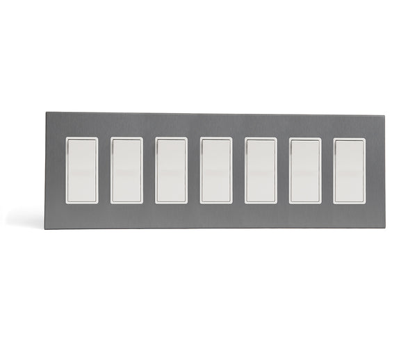anodized matte graphite 7 gang wall switch plate from kul grilles with switches