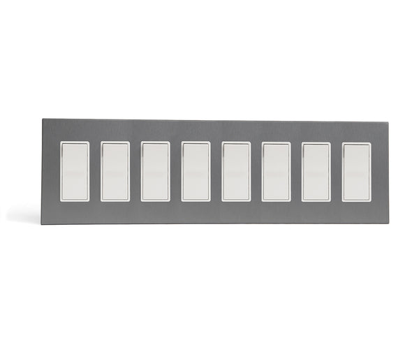 anodized matte graphite 8 gang wall switch plate from kul grilles with switches