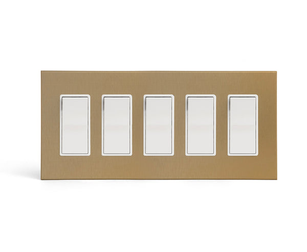 anodized matte gold 5 gang wall switch plate from kul grilles with light switch