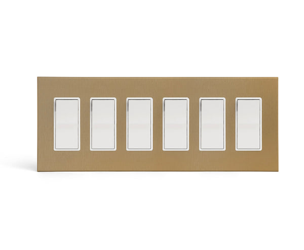 anodized matte gold 6 gang wall switch plate from kul grilles with light switch