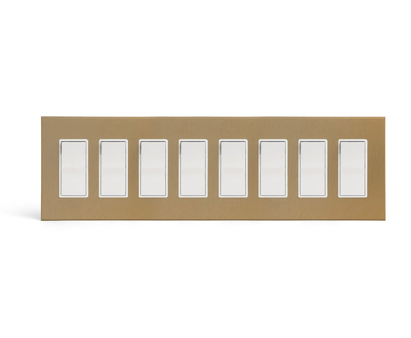 anodized matte gold 8 gang wall switch plate from kul grilles with light switch