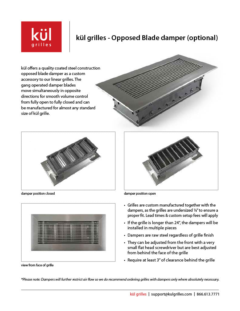 Opposed Blade Damper Technical Specification For Vent Covers